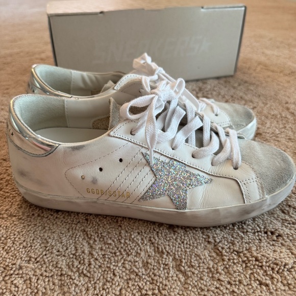 Golden Goose Superstar White Leather Sneakers with Silver Star - EU 37/US 7 - Picture 1 of 10